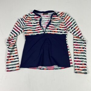 Tommy Bahama Rash Guard Shirt Womens Medium Navy Floral Stripe Long Sleeve Swim
